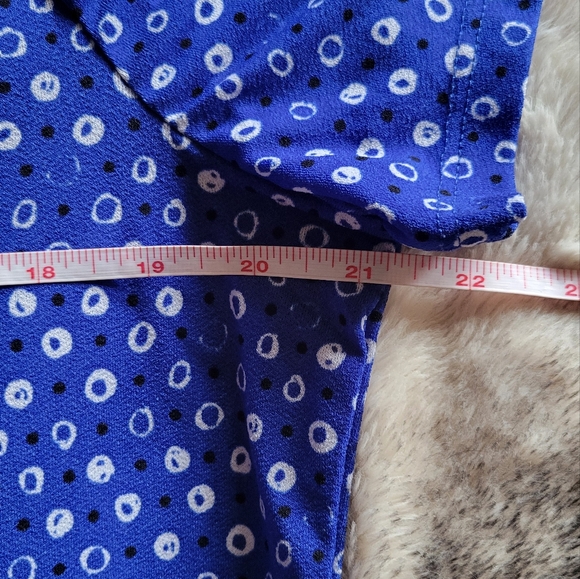 Blue, short sleeve, bow, tie neck, dots, polyester blend, xl, blouse - Picture 10 of 10